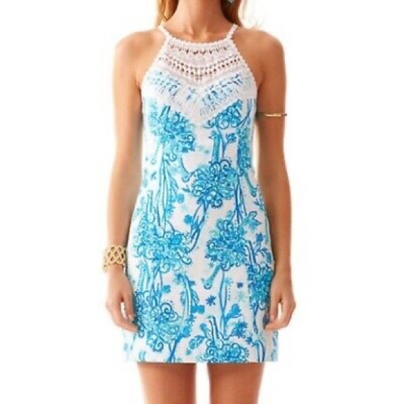 Lilly Pulitzer Pearl Lace Neck Shift Dress in Blue (00) - Picture 2 of 7